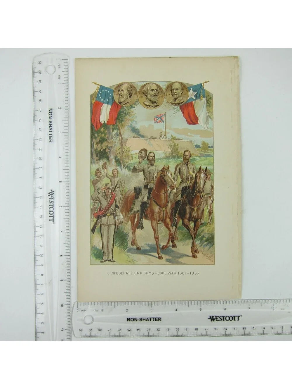 Chromolith Book Plate US Civil War Confederate Uniforms Antique 1890s